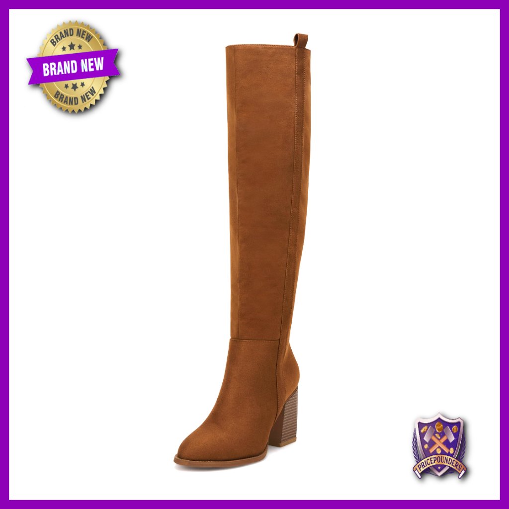 Faux Suede Knee High Boots With Chunky Heel And Side Zipper